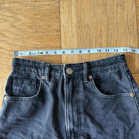 Zara 2 XS Black Denim Jean Shorts Button Zip Fly High Waisted - Picture 6 of 9